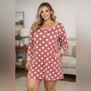 Honeyme Curvy Women's Polka Dot Print Pink Dress/tunic Size XXL USA Made Comfy